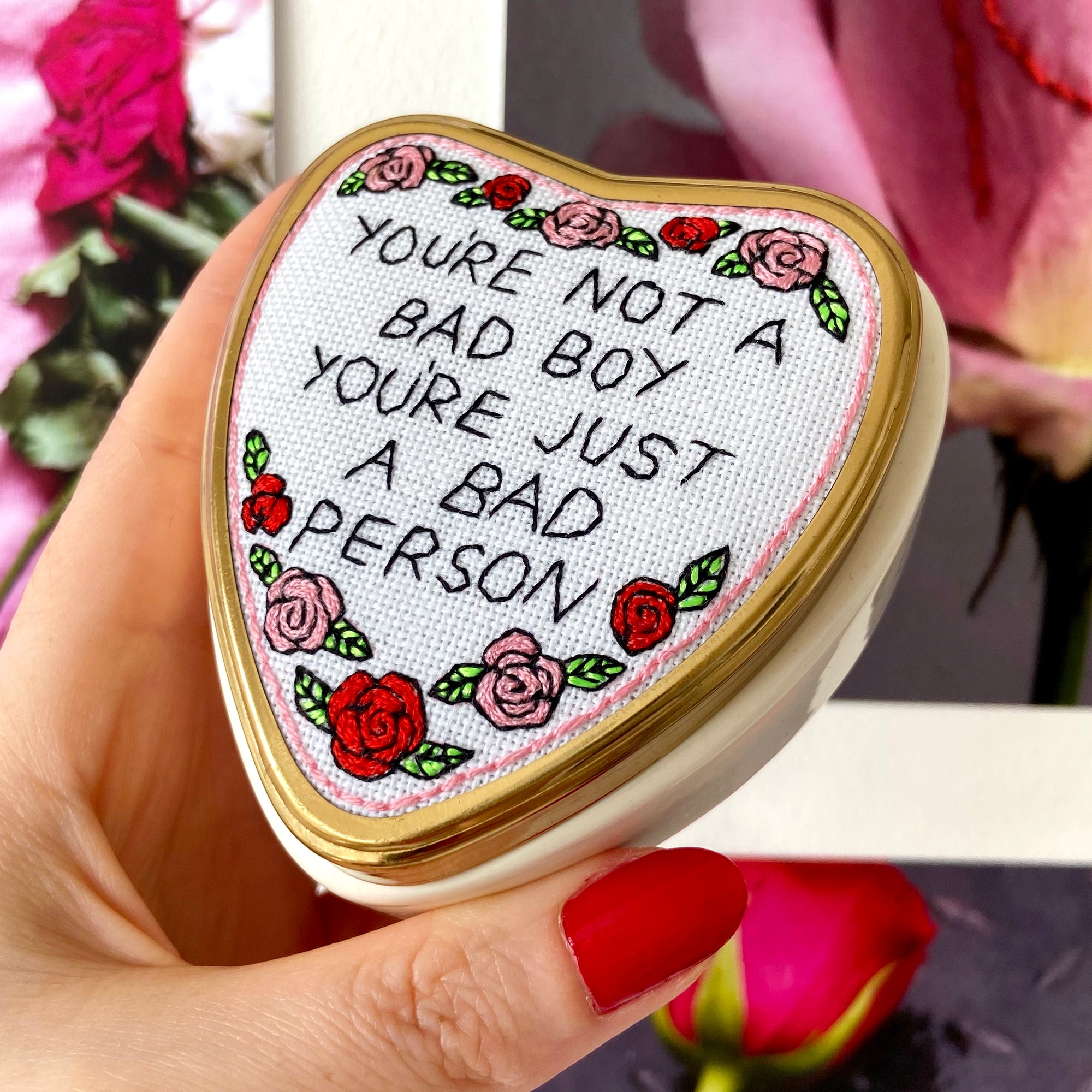 YOU'RE NOT A BAD BOY (ORIGINAL HAND EMBROIDERED TRINKET BOX)